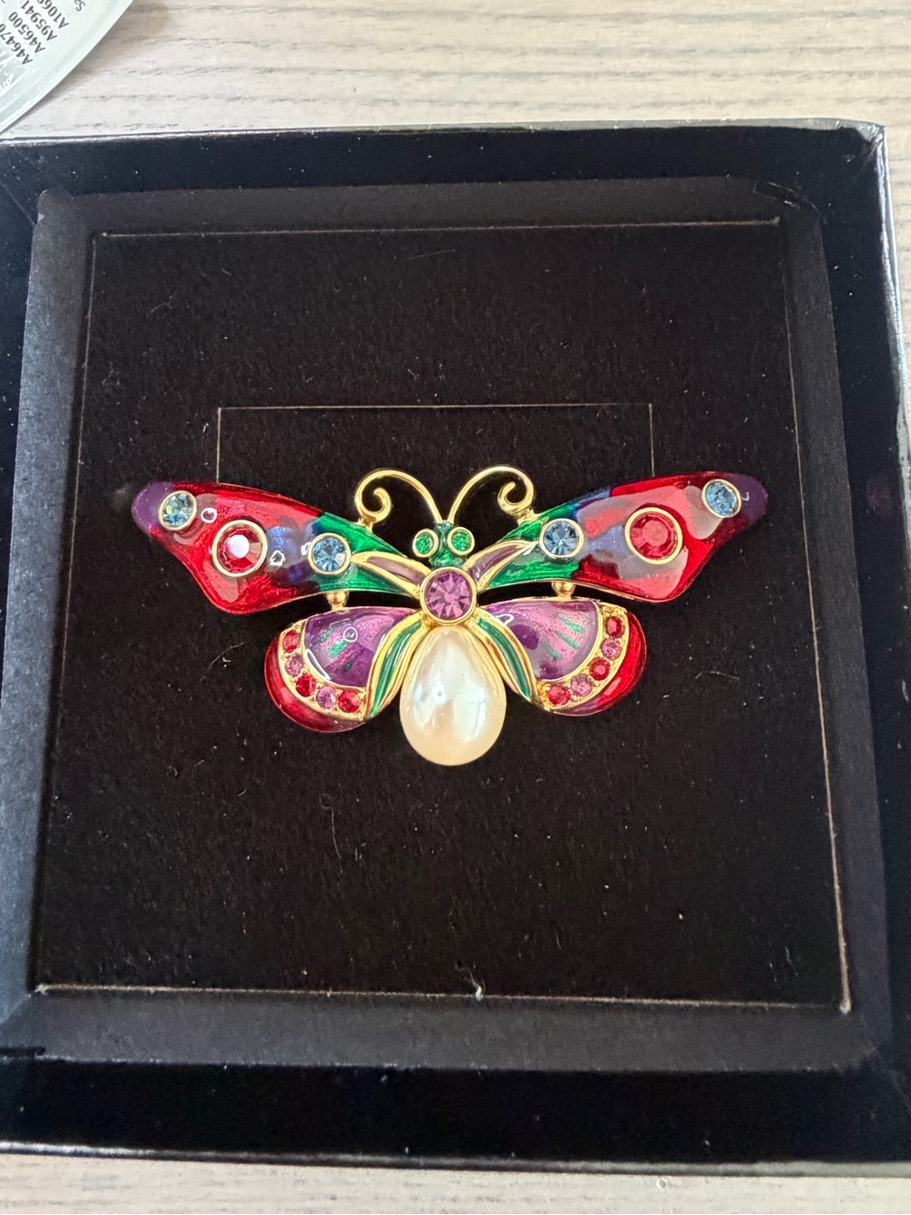 Joan Rivers Multicolor Butterfly Brooch Pin with Pearl Accent